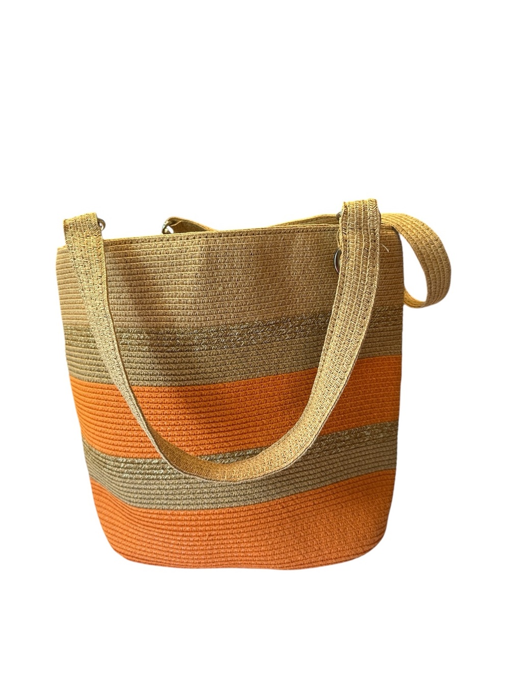 Pritzi Striped Woven Tote in Orange and Tan 100% paper straw